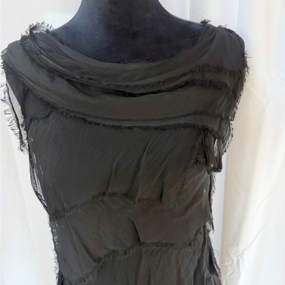 Tempo Paris Tiered Silk Raw Edge Asymmetrical Black Dress, Size M - Picture 2 of 16